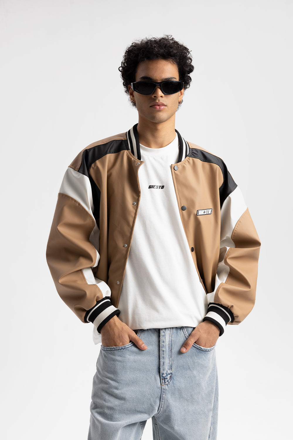 CONTRAST LEATHER COLLEGE JACKET